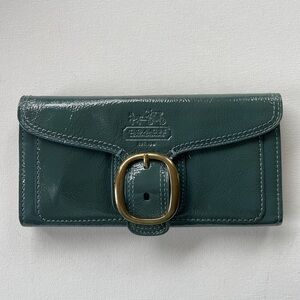 Coach Bleeker Green Patent Leather Buckle Large Wallet
